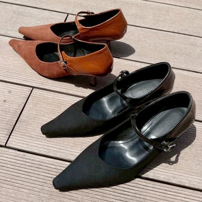 尖頭拼接瑪莉珍跟鞋6