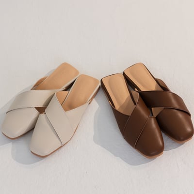 弧面交叉簡約皮革穆勒鞋5