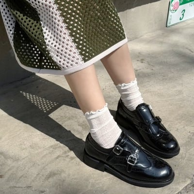 雙扣漆皮雕花孟克牛津鞋5