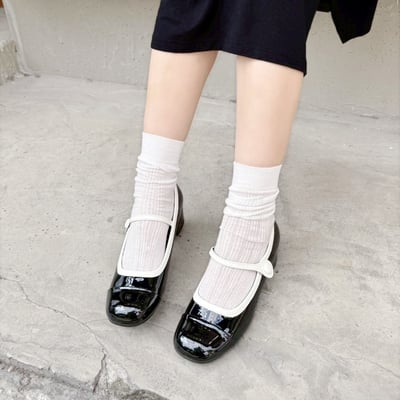 雙色漆皮瑪莉珍粗跟鞋2