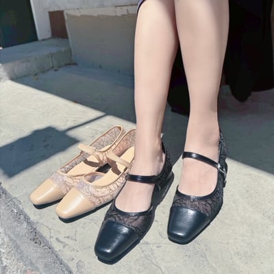 法式閃耀蕾絲低跟瑪莉珍鞋5