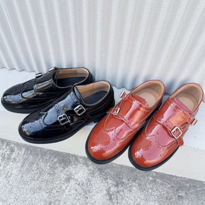 雙扣漆皮雕花孟克牛津鞋1