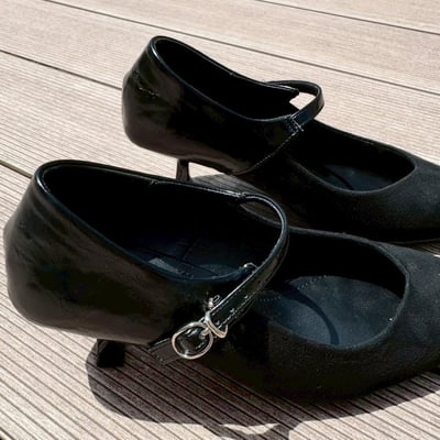 尖頭拼接瑪莉珍跟鞋5