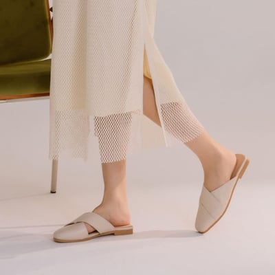 弧面交叉簡約皮革穆勒鞋2