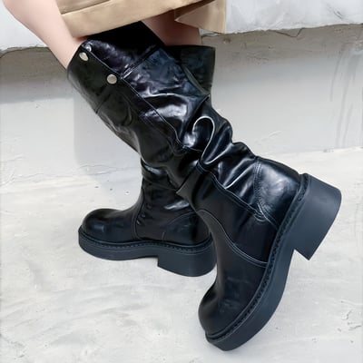 可翻折兩穿側扣皺皺長靴5