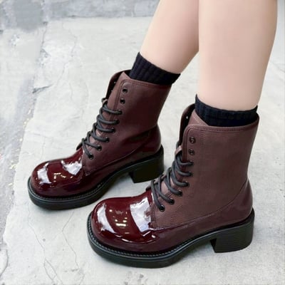 硬派漆皮拼接綁帶短靴3