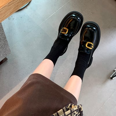 英倫一字帶方扣寬版厚底樂福鞋2