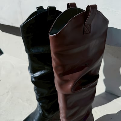 都會尖頭V口皺褶細跟長靴4