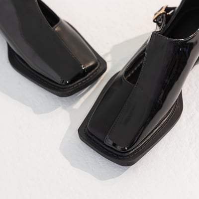 漆皮拼接方頭平底瑪莉珍鞋4