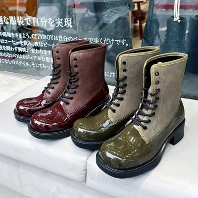 硬派漆皮拼接綁帶短靴4