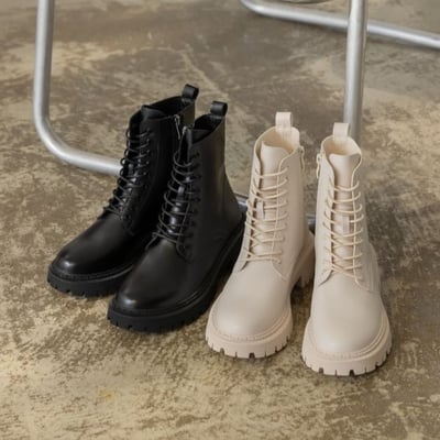 經典俐落綁帶短筒軍靴1