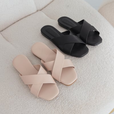 MIT簡約交叉平底拖鞋1