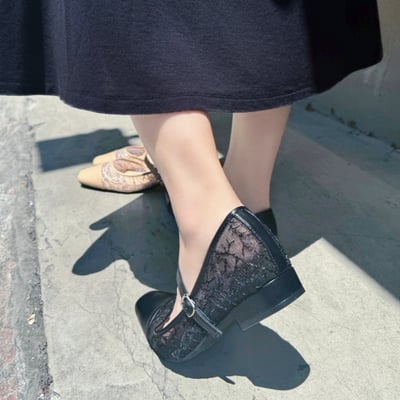 法式閃耀蕾絲低跟瑪莉珍鞋4