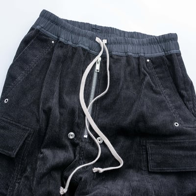 Rick Owens 主線 Cargo Bela 燈芯絨口袋寬褲 黑色7