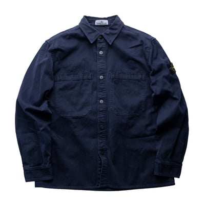 Stone Island 巴拿馬棉鈕扣襯衫外套 深藍1
