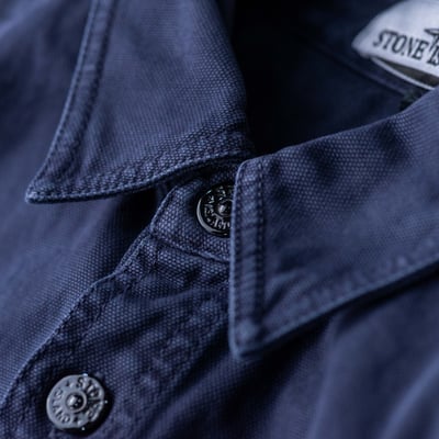Stone Island 巴拿馬棉鈕扣襯衫外套 深藍7