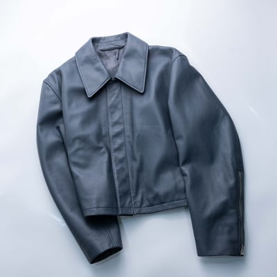 Lemaire 寬短皮衣 灰藍色3