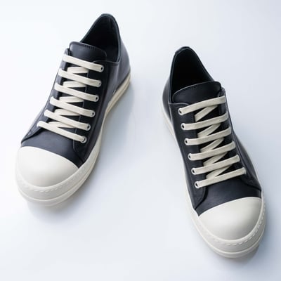 Rick Owens 主線 小牛皮低筒白頭 黑5