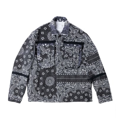 [ Sacai ] Bandana-print cotton-canvas shirt 變形蟲工作外套 黑色1