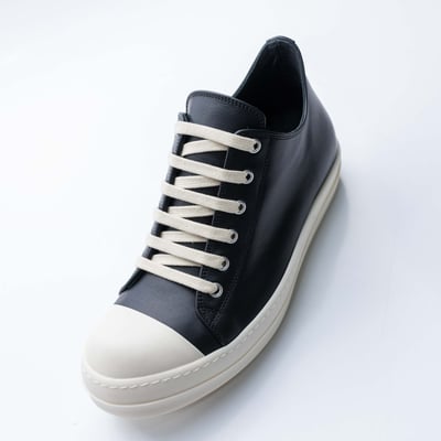 Rick Owens 主線 小牛皮低筒白頭 黑3