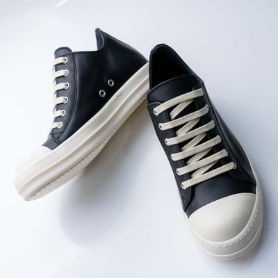 Rick Owens 主線 小牛皮低筒白頭 黑4