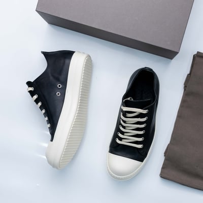 Rick Owens 主線 Ramones 作舊低筒皮鞋 黑色12