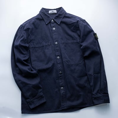Stone Island 巴拿馬棉鈕扣襯衫外套 深藍3