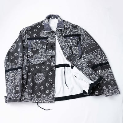 [ Sacai ] Bandana-print cotton-canvas shirt 變形蟲工作外套 黑色3