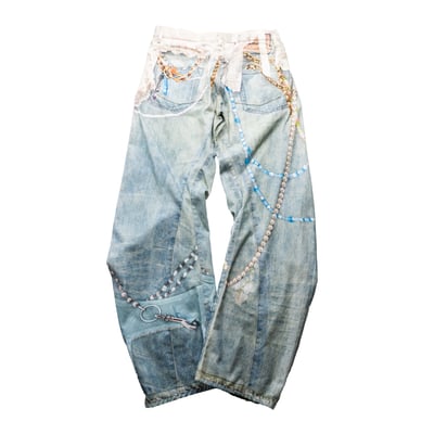 Acne Studios 3D印刷破壞彎刀牛仔褲 藍2