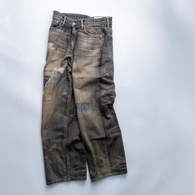 Neighborhood 寬版破壞水洗牛仔褲 黑3