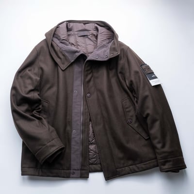 Stone Island Ghost Wool Nylon Flannel 幽靈連帽羊毛大衣 灰褐色3