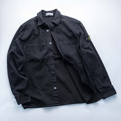 Stone Island 巴拿馬棉鈕扣襯衫外套 黑3