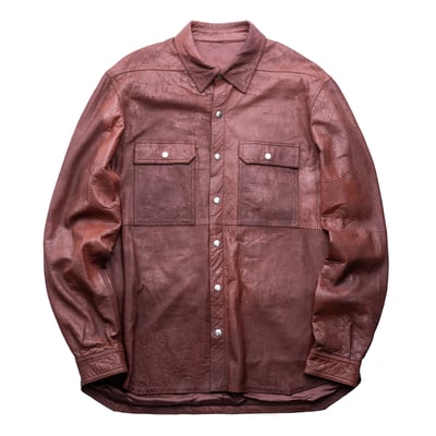 Rick Owens 主線 做舊破壞拼接皮外套 棕色1