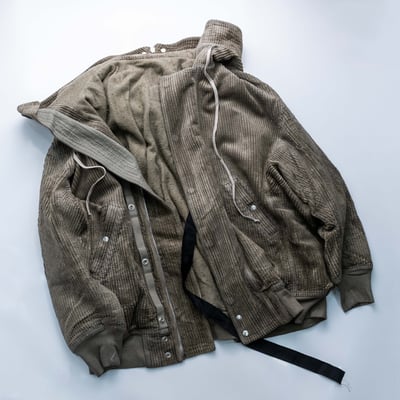 Rick Owens DRKSHDW 燈芯絨連帽長版飛行員外套 塵色3