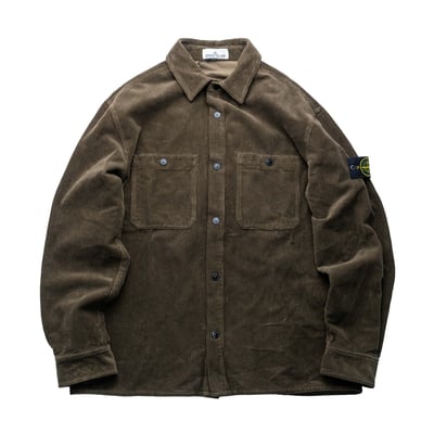 Stone Island 寬鬆壓扣燈芯絨襯衫外套 軍綠1