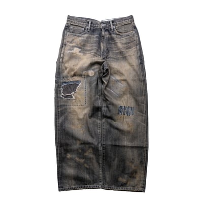 Neighborhood 寬版破壞水洗牛仔褲 黑1