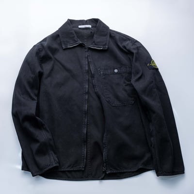 Stone Island 巴拿馬棉立領水洗襯衫外套 黑3
