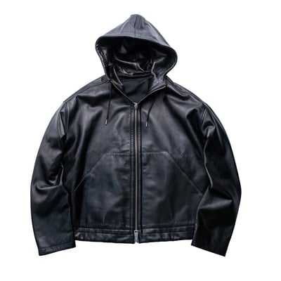 AMI PARIS 連帽寬鬆皮衣 黑1