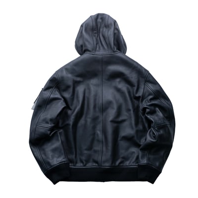 Stone Island Texture Leather 壓紋連帽皮衣 黑2