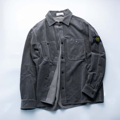 Stone Island 寬鬆壓扣燈芯絨襯衫外套 水泥灰3