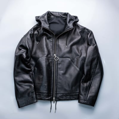 AMI PARIS 連帽寬鬆皮衣 黑3
