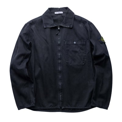 Stone Island 巴拿馬棉立領水洗襯衫外套 黑1
