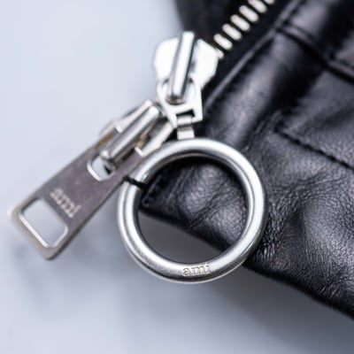 AMI PARIS 連帽寬鬆皮衣 黑7