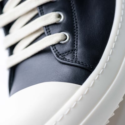 Rick Owens 主線 小牛皮低筒白頭 黑6