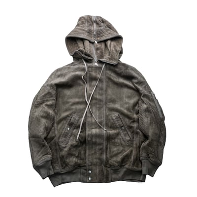 Rick Owens DRKSHDW 燈芯絨連帽長版飛行員外套 塵色1