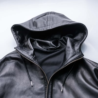 AMI PARIS 連帽寬鬆皮衣 黑4