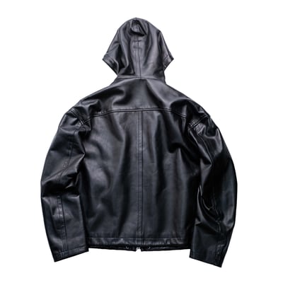 AMI PARIS 連帽寬鬆皮衣 黑2