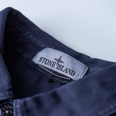 Stone Island 巴拿馬棉鈕扣襯衫外套 深藍6