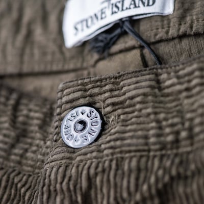 Stone Island 抓皺尼龍燈芯絨放鬆長褲 軍綠6