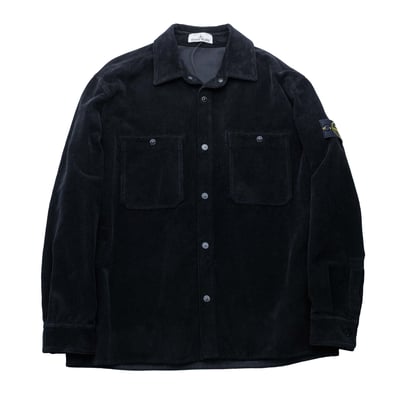 Stone Island 寬鬆壓扣燈芯絨襯衫外套 黑1